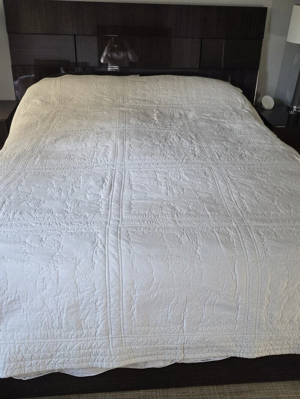 Queen 90x90 100% Cotton Blue & White Reversible Floral Quilt